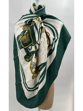 Vintage Hermès Brides De Gala Green White Equestrian Horsebit Silk Scarf Wrap